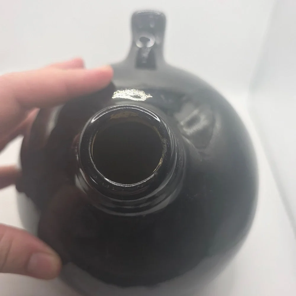 Vintage Camark Art Pottery Black Glossy Spherical Round Jug Single Handle Spout